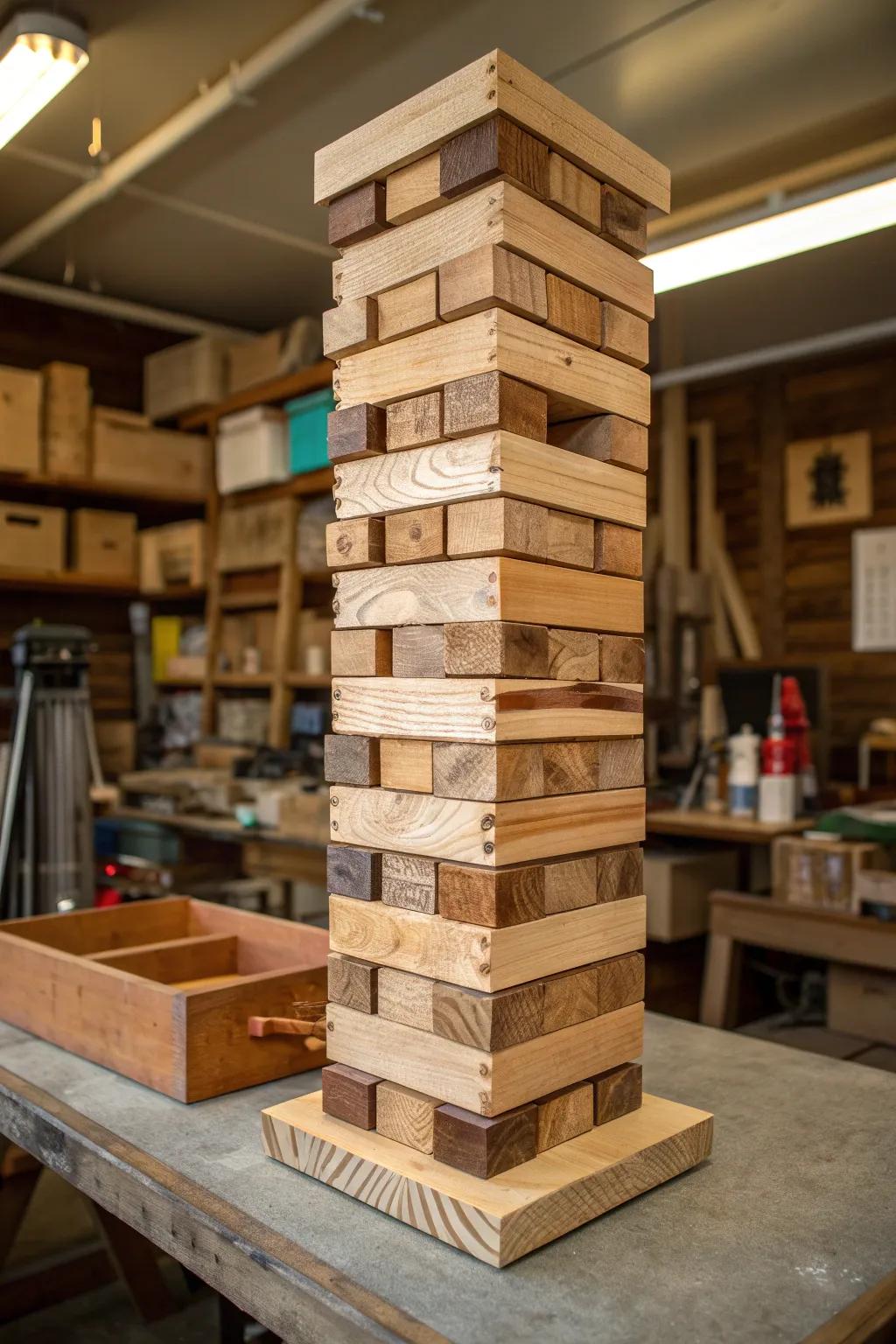 Maximize your workshop space with a stylish corner lumber tower.