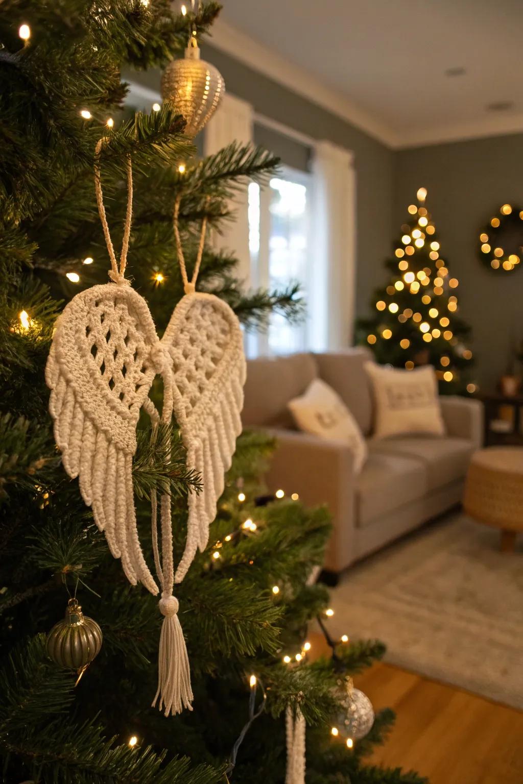 Incorporate heavenly elegance with angel wing macrame ornaments.