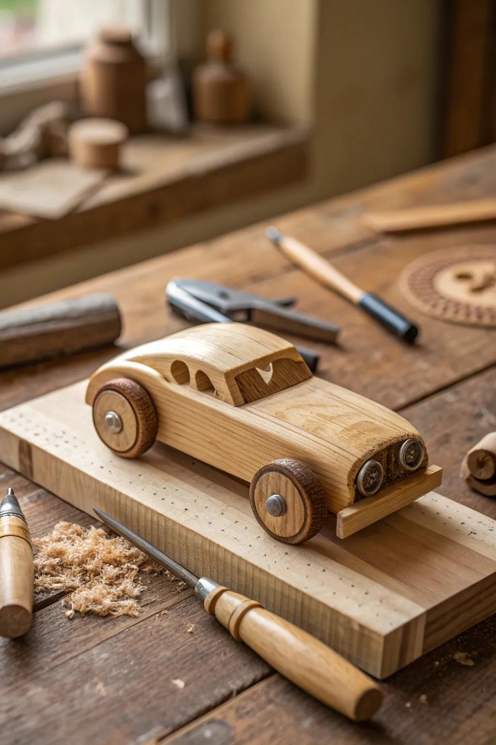 Experience the thrill of craftsmanship with this handmade wooden toy car, a perfect blend of tradition and innovation.