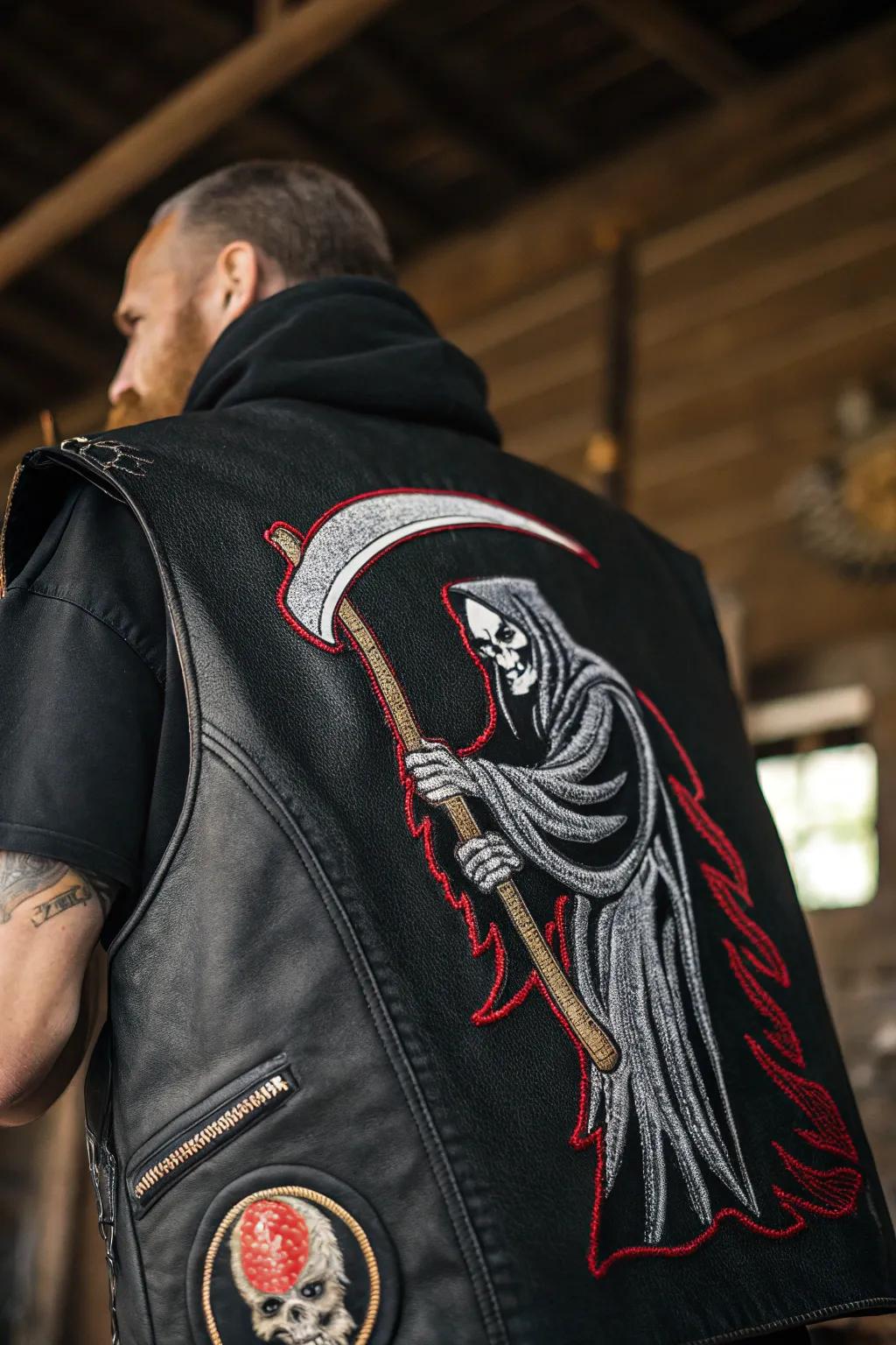 Crafted for the bold: A Grim Reaper patch that turns heads and embraces the edge.