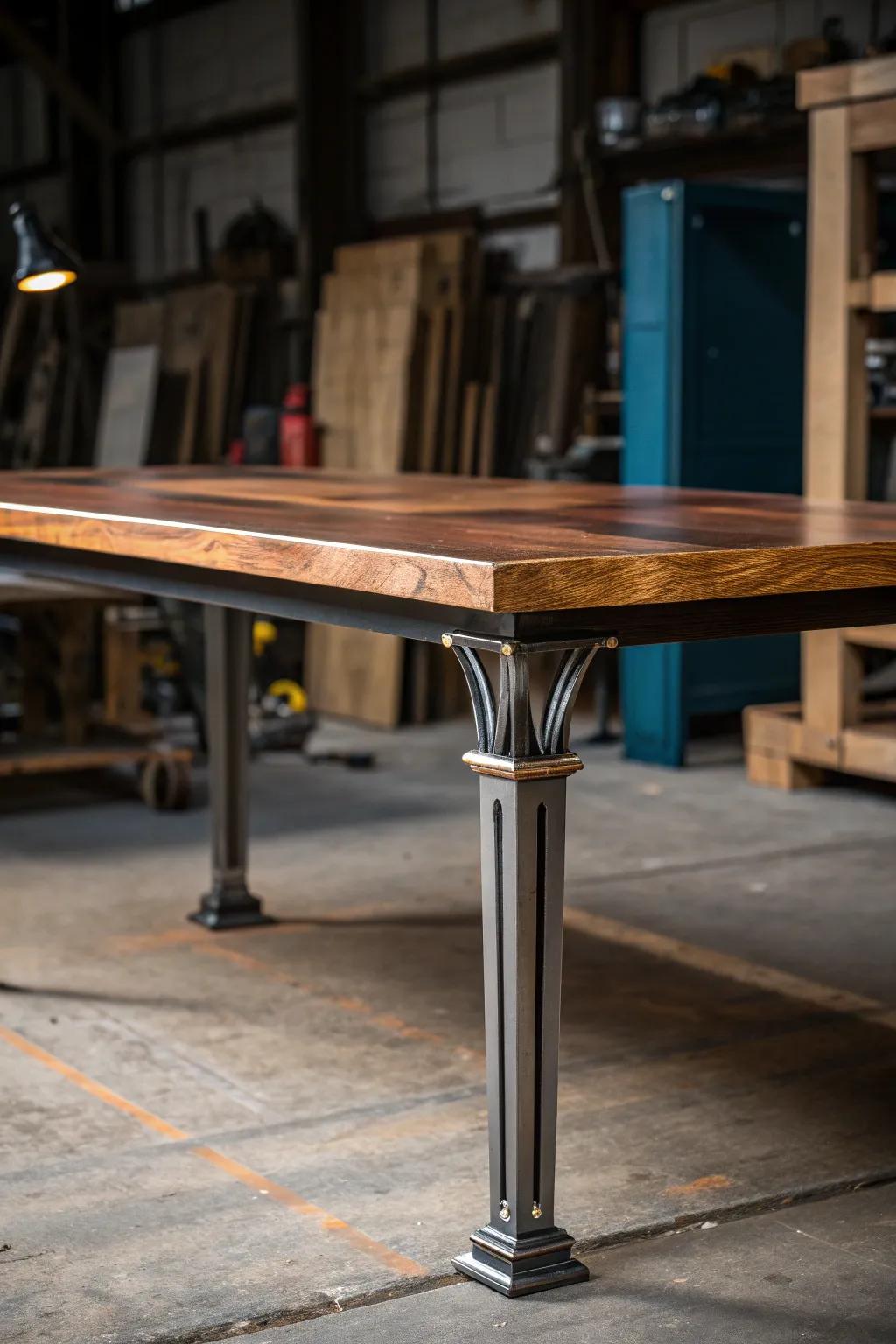 Elevate your workspace with this stunning metal and wood combo table—where industrial meets cozy craftsmanship.