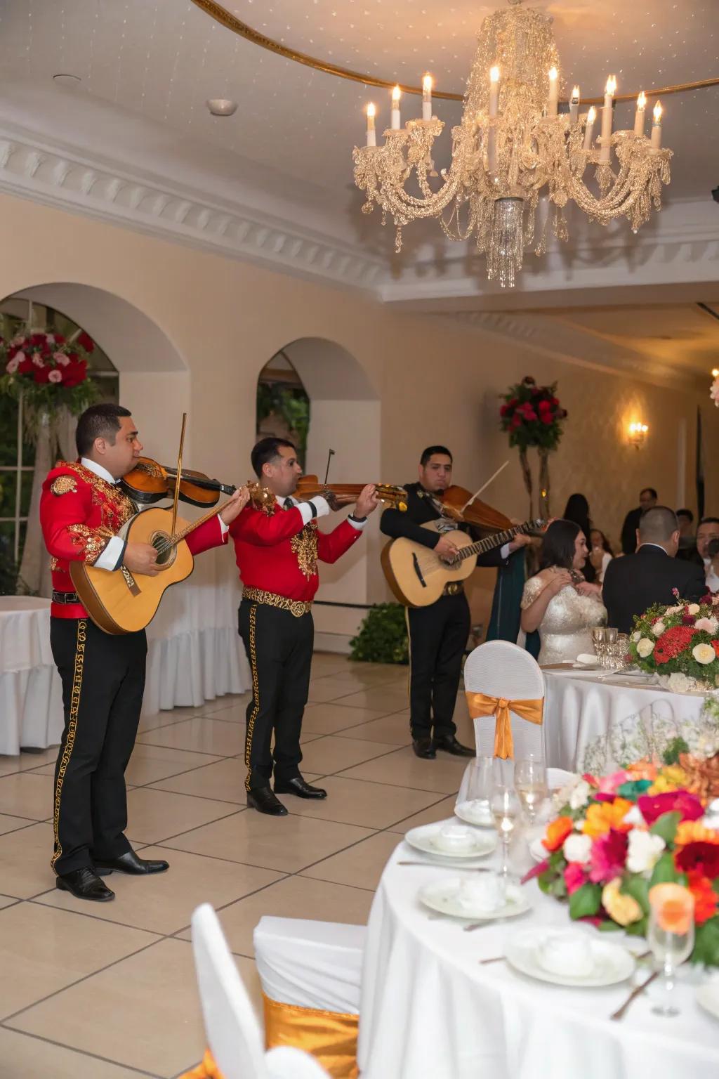 Mariachi band setting the mood with lively music at the wedding.