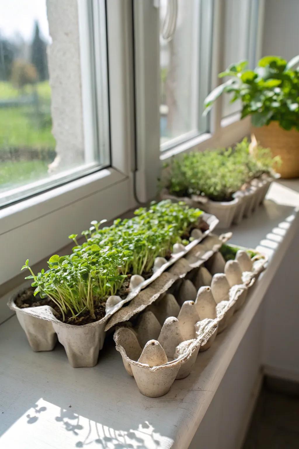 Eco-friendly egg cartons make excellent starter containers for microgreens.