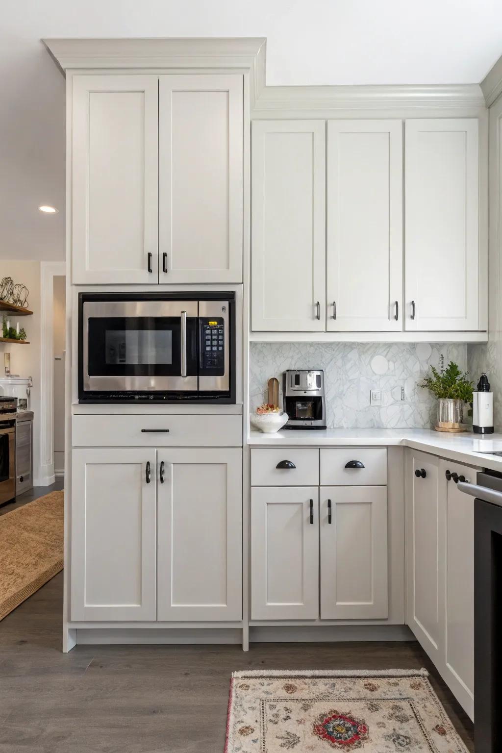 Hidden microwaves maintain a sleek, uninterrupted cabinetry look.