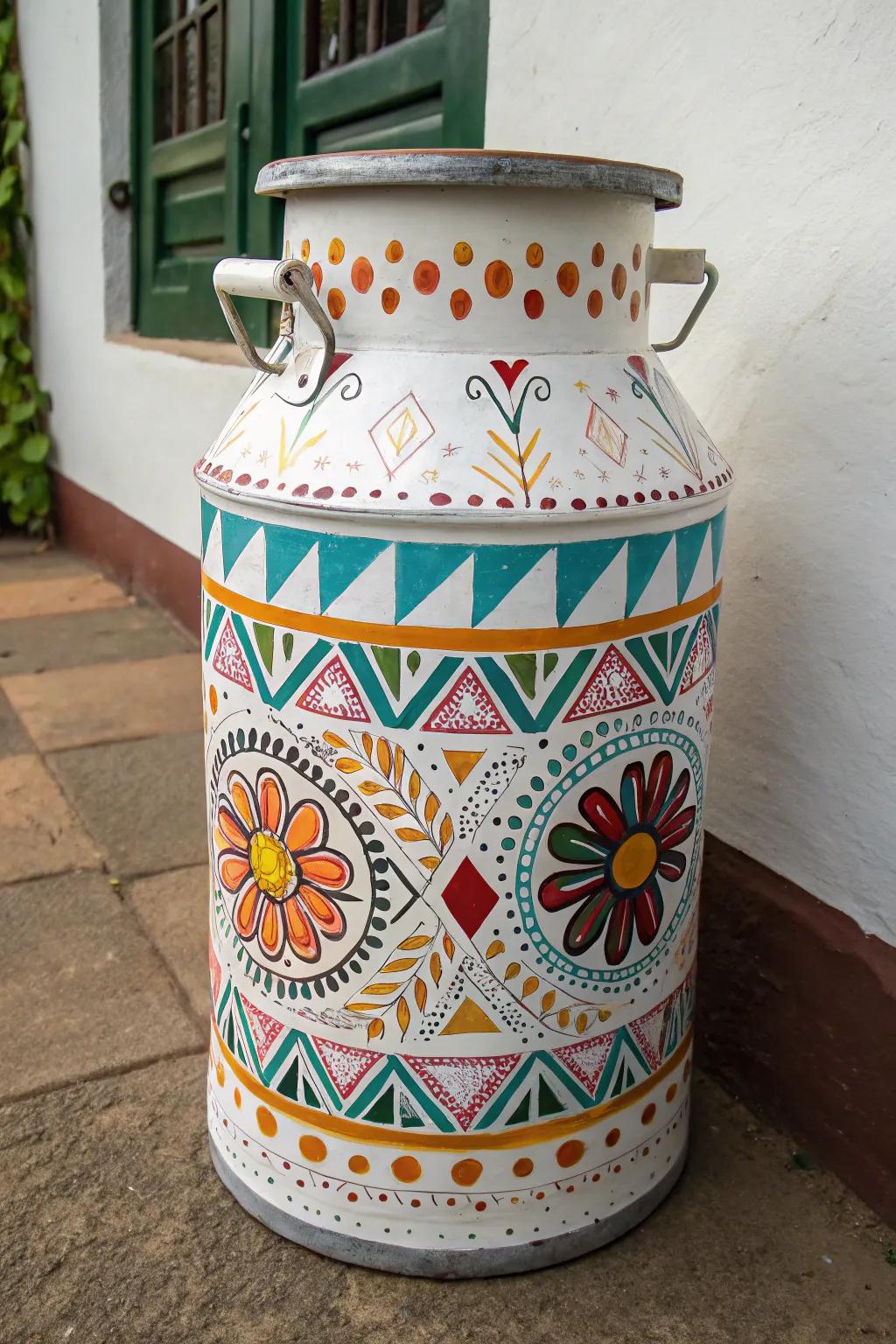 Personalize your milk can with hand-painted designs.