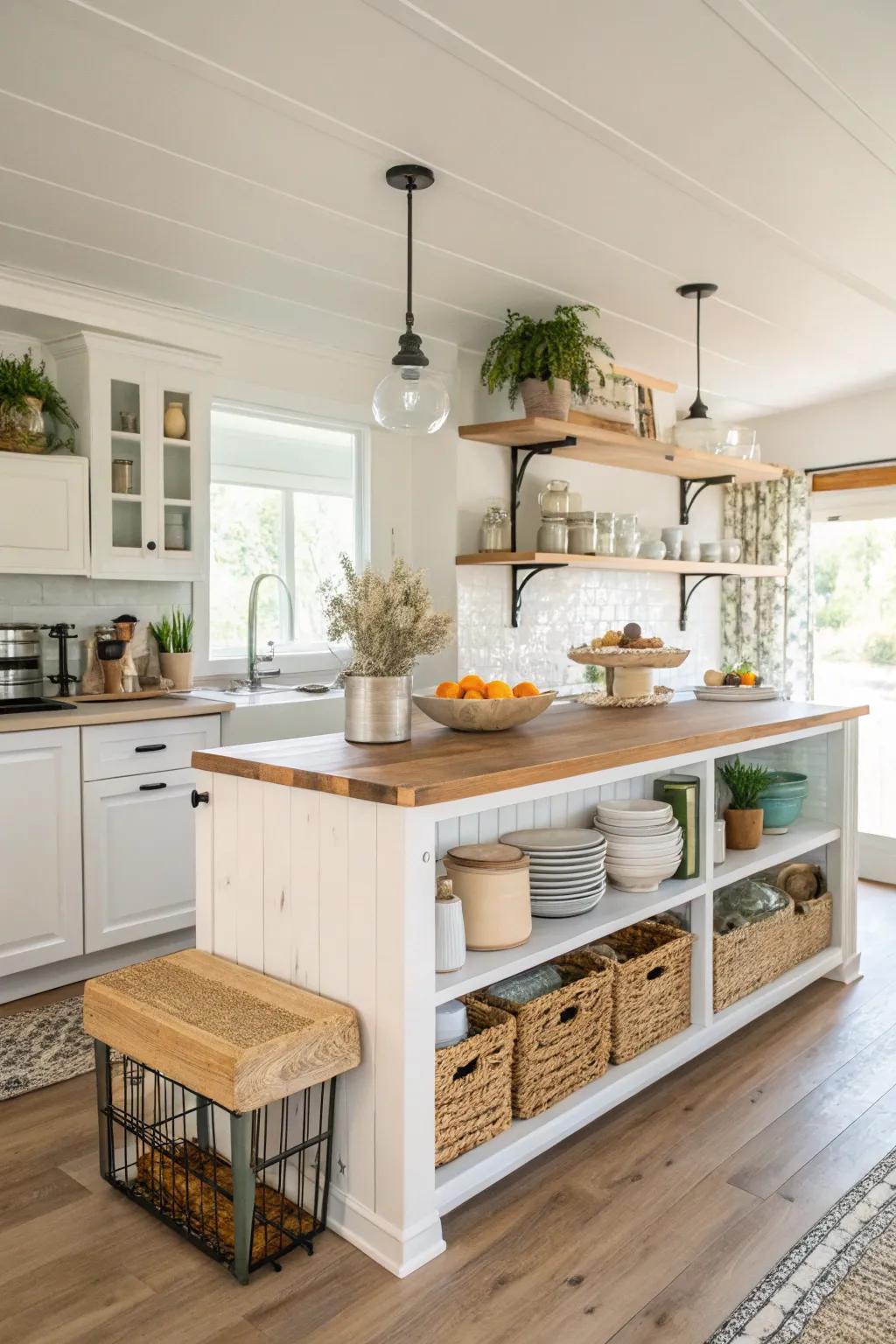 Open shelving adds a personal and practical touch to your kitchen.