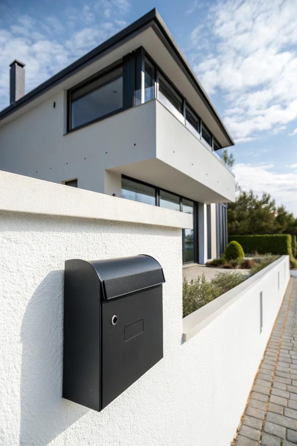 Black mailboxes provide a sleek, modern touch.