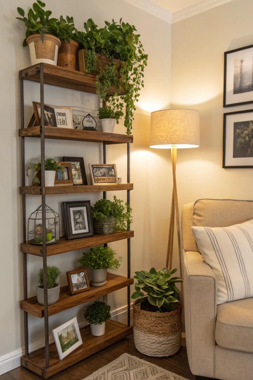 Corner shelves make the most of unused space.