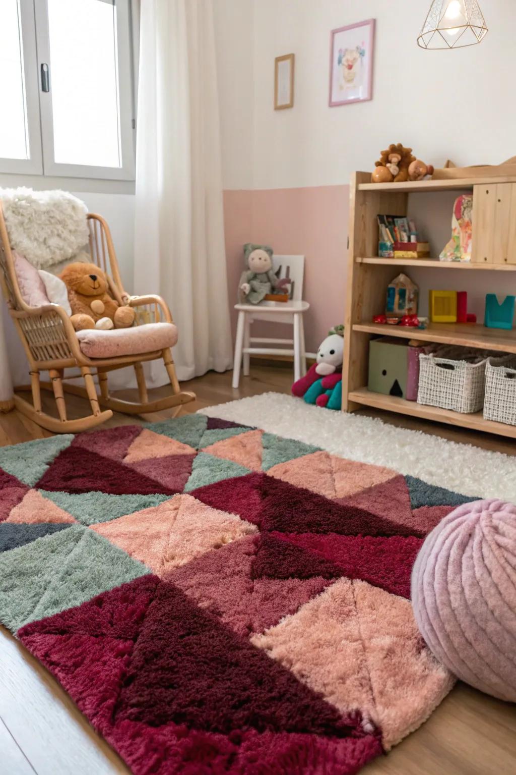 Textured rugs add comfort and depth to the nursery.