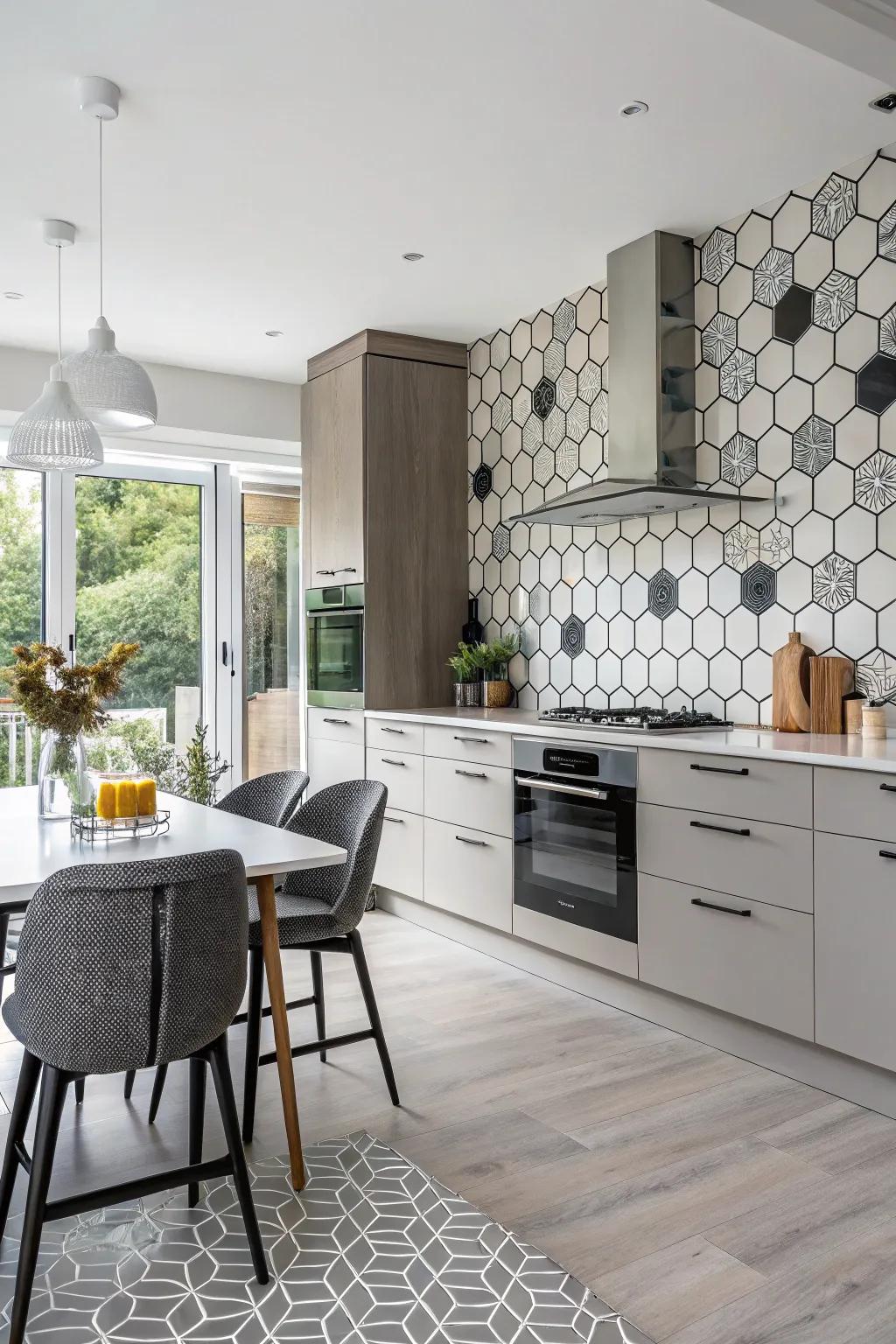 Geometric mosaic patterns bring a modern artistic flair.