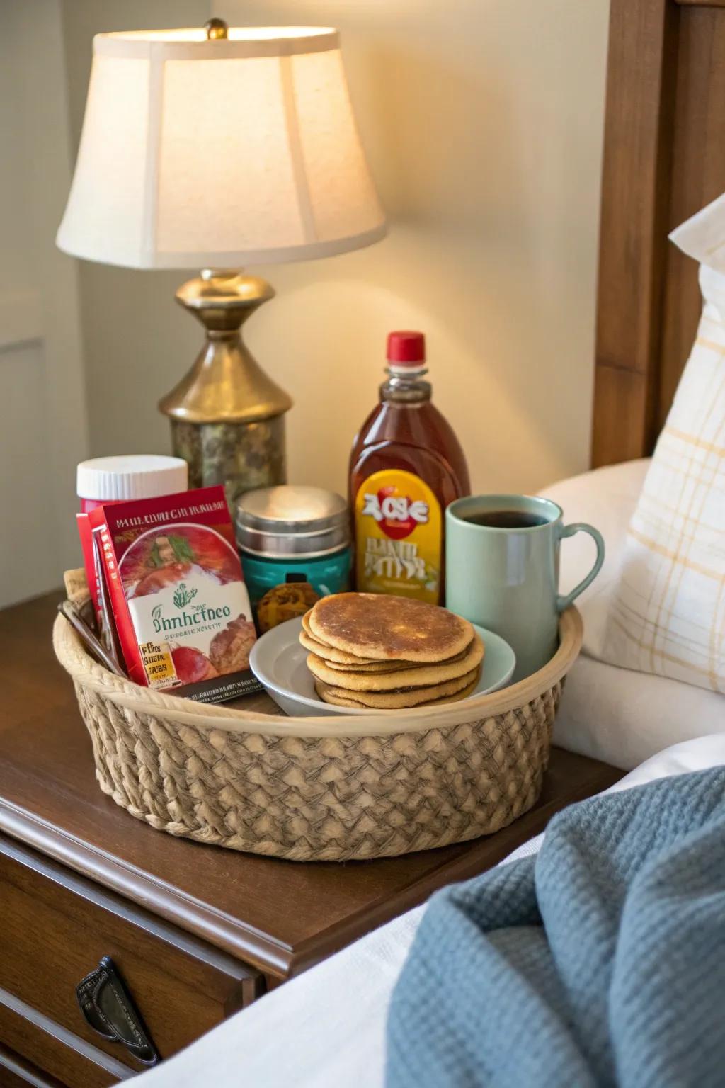 Treat mom to a delightful breakfast in bed with this thoughtful basket.