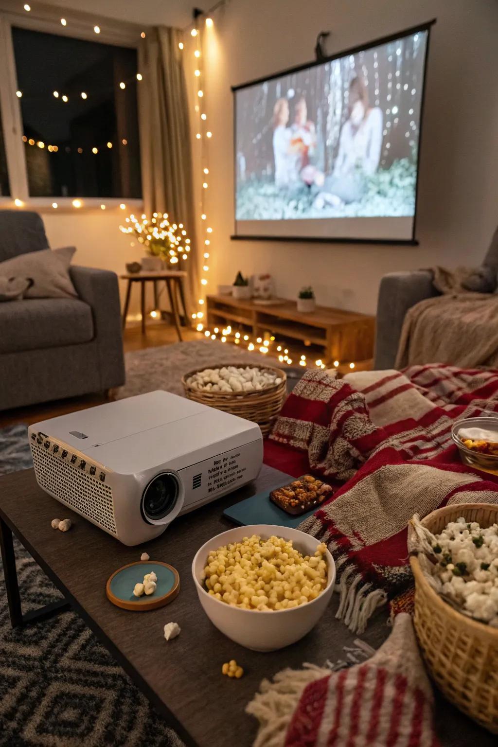 A cozy movie night with all her favorites is a perfect way to unwind.