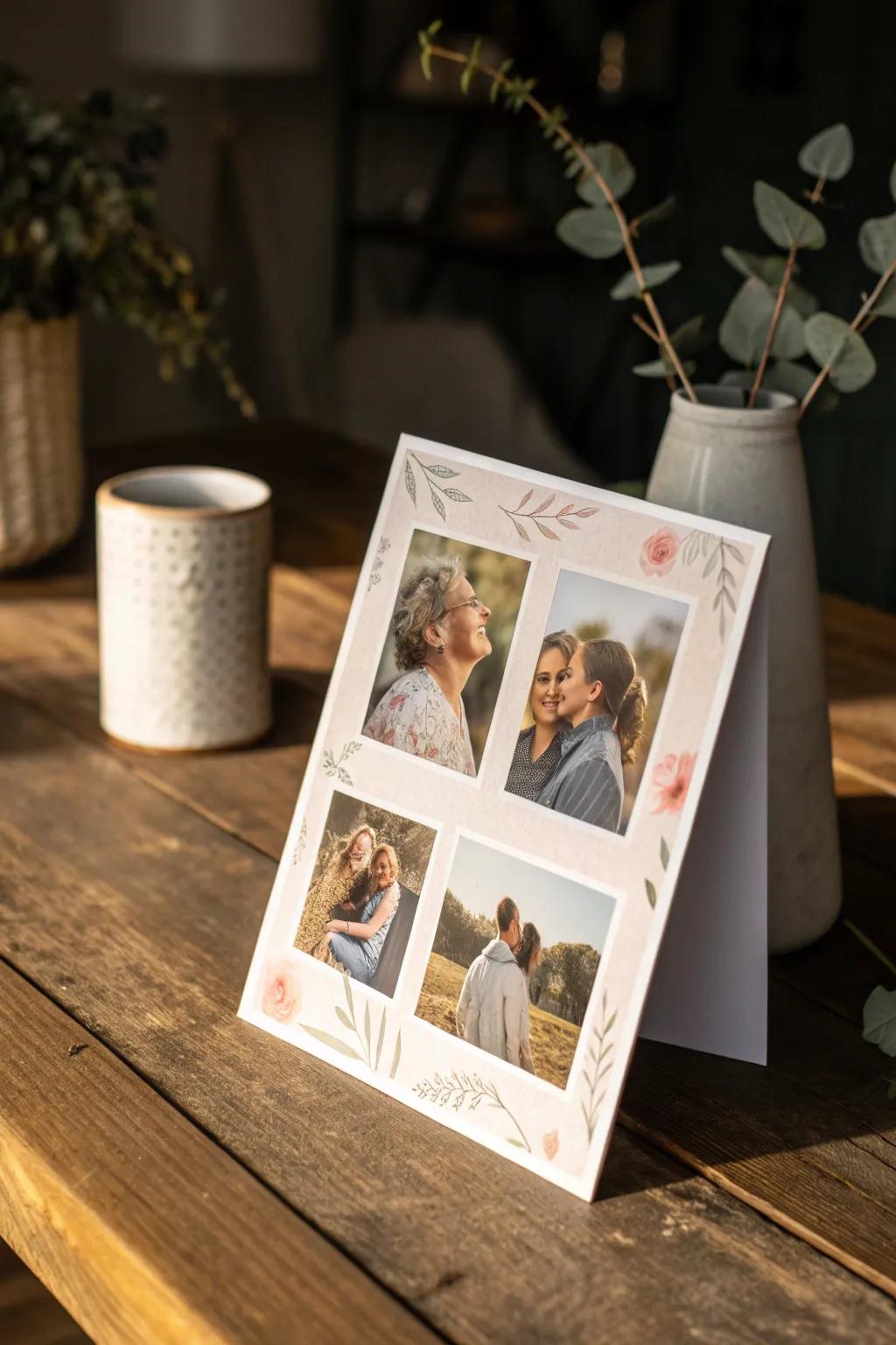 Capture cherished memories with a personalized photo collage card, perfect for a heartfelt Mother's Day invitation.