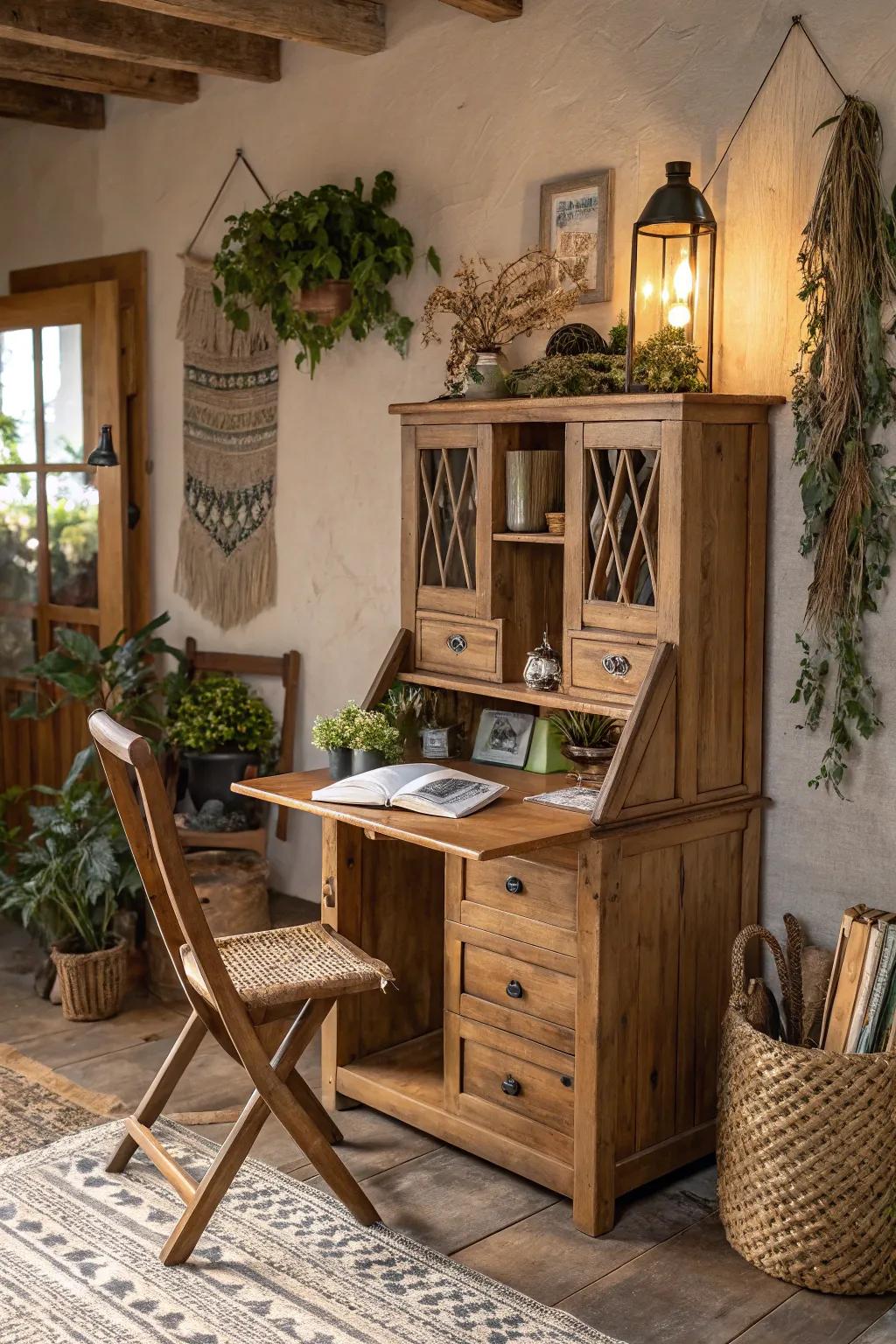 Create a cozy and inviting workspace with a rustic Murphy desk.