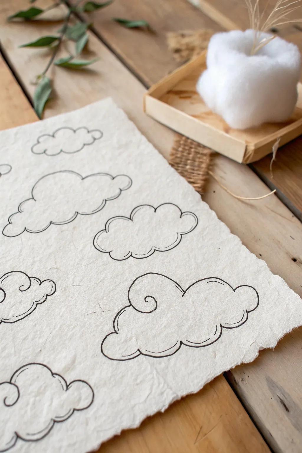 Embrace the serenity of delicate cloud forms, inspired by lazy summer daydreams.