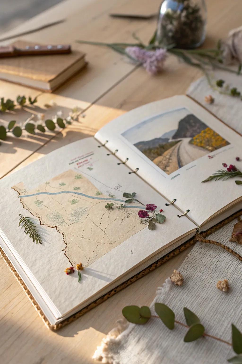 Chart your journey: Capture your adventures with handcrafted trail maps in your nature scrapbook.