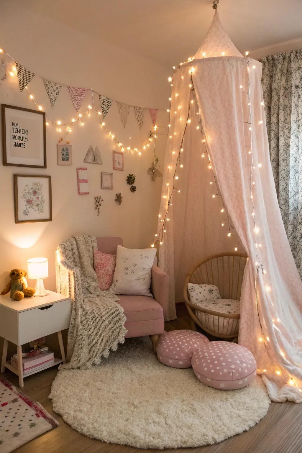 Soft lighting adds a touch of tranquility to this nursery corner.