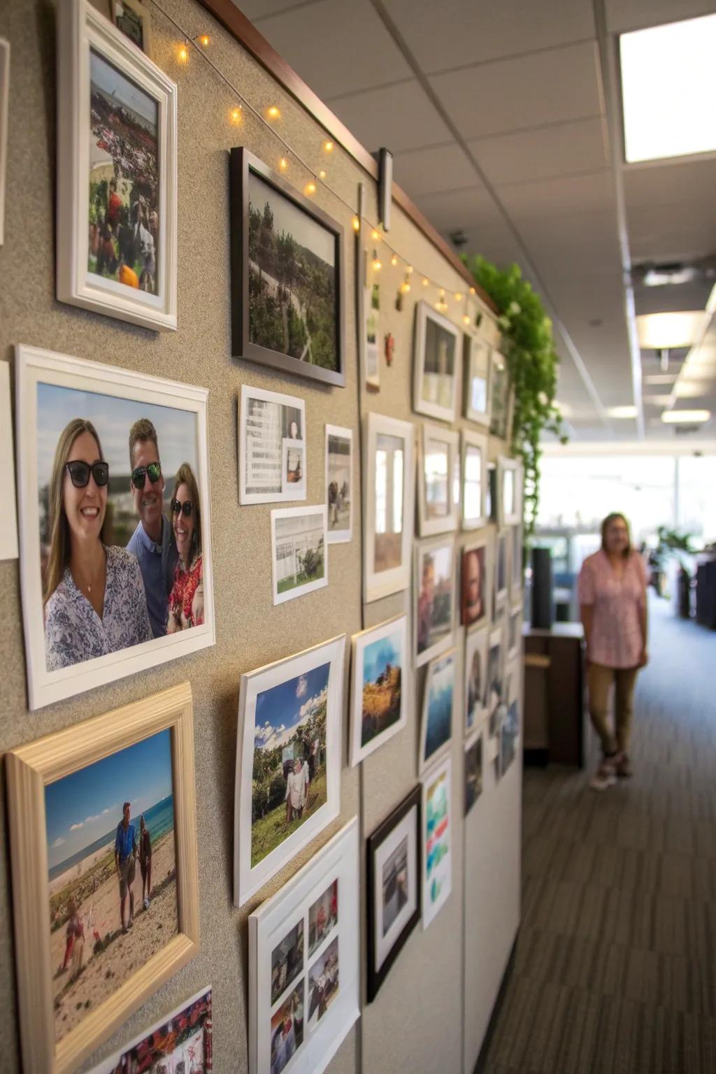 A photo wall brings cherished memories to life.