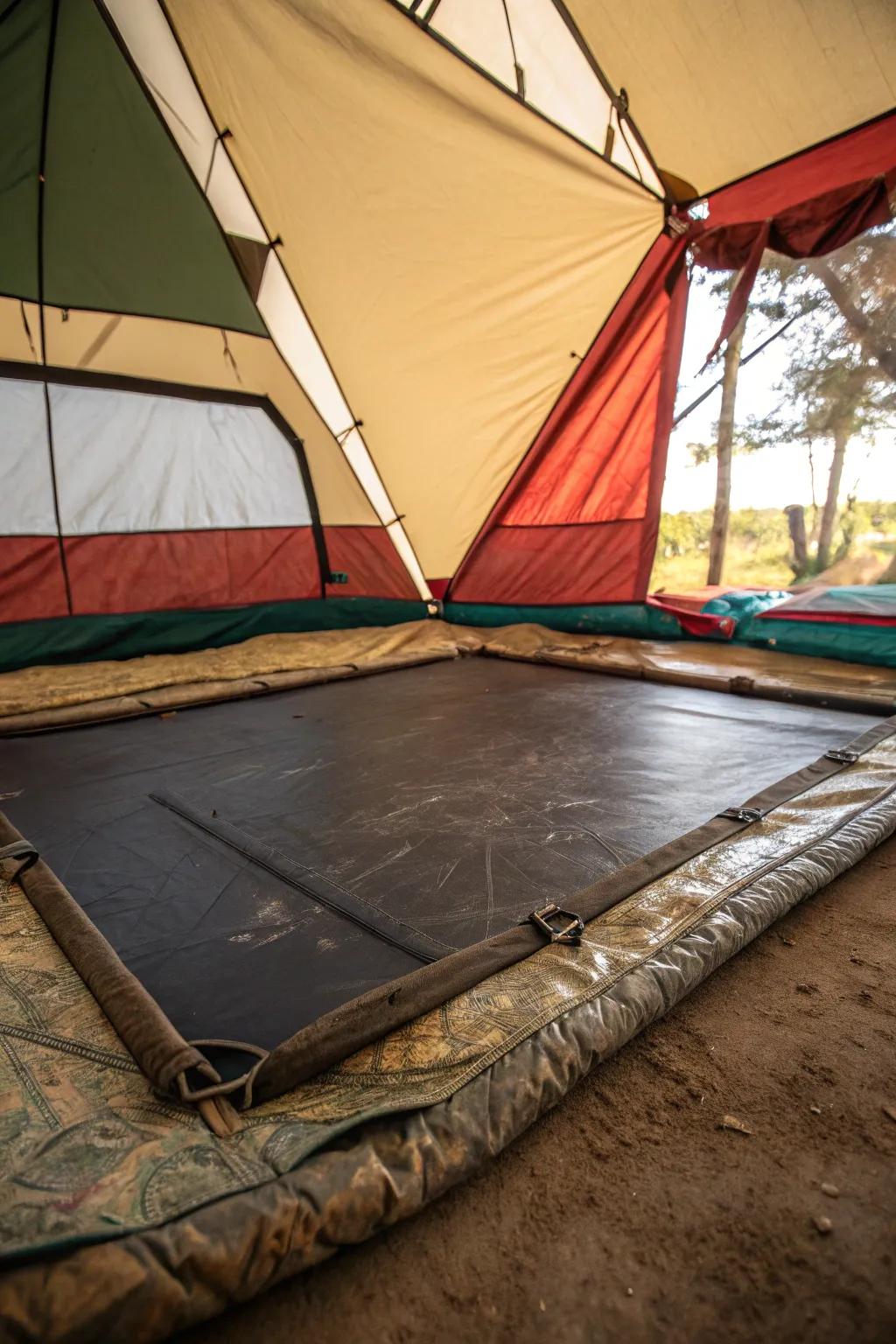 Transform your tent into a cozy haven with a trusty trampoline mat floor.