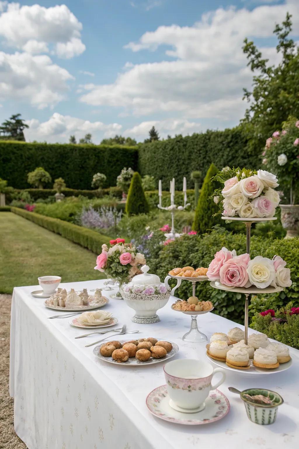 Enjoy an elegant tea party in the garden with friends.