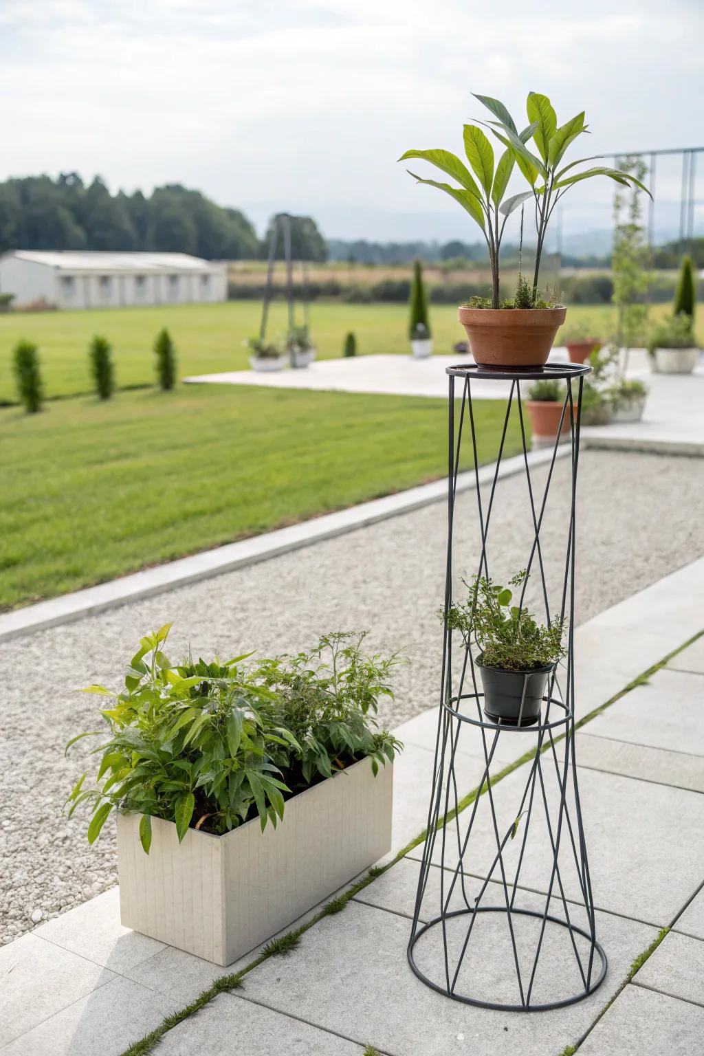 Craft a modern look with a wire frame plant stand.