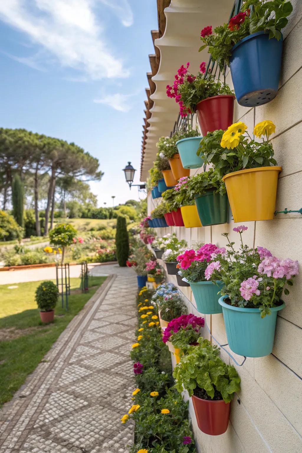 Colorful pots bring a playful touch to any garden.