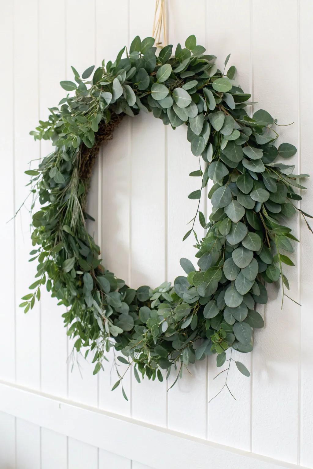 Less is more with a minimalist greenery wreath.