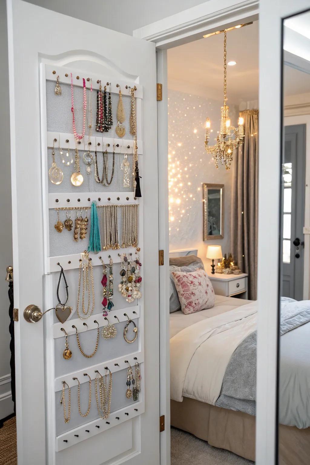 Organize your jewelry and add a mirror for convenience.