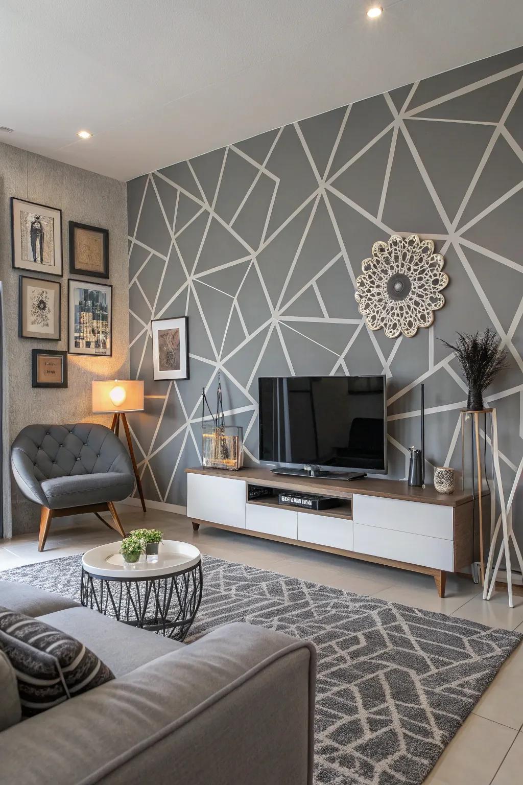 Geometric patterns bring a modern flair to this living room.