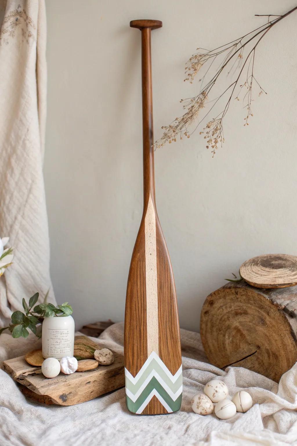 Embrace rustic elegance with handcrafted canoe paddles that blend natural wood tones and subtle artistry.