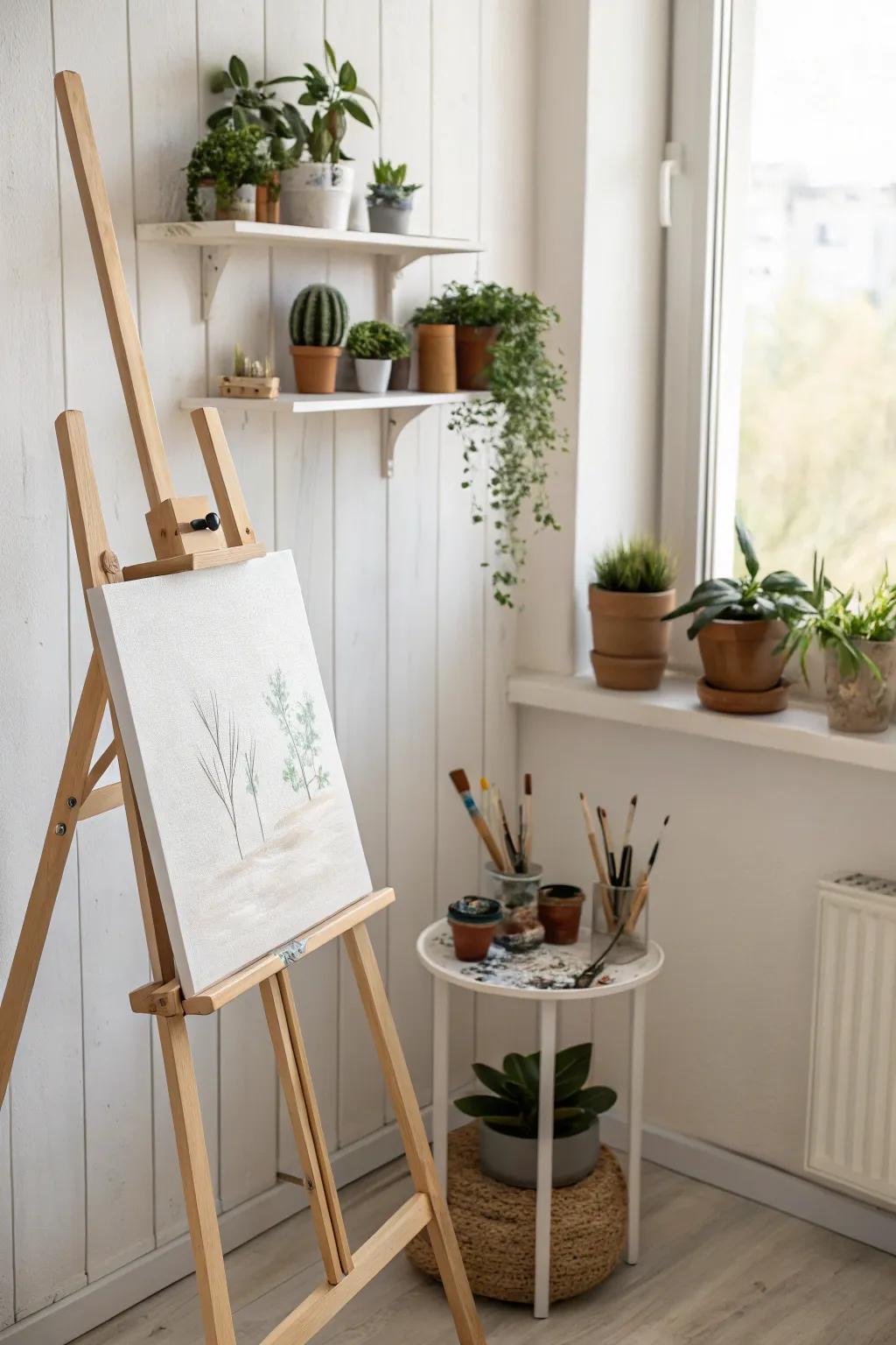 Transform a cozy corner into your artistic haven. Embrace simplicity and creativity.