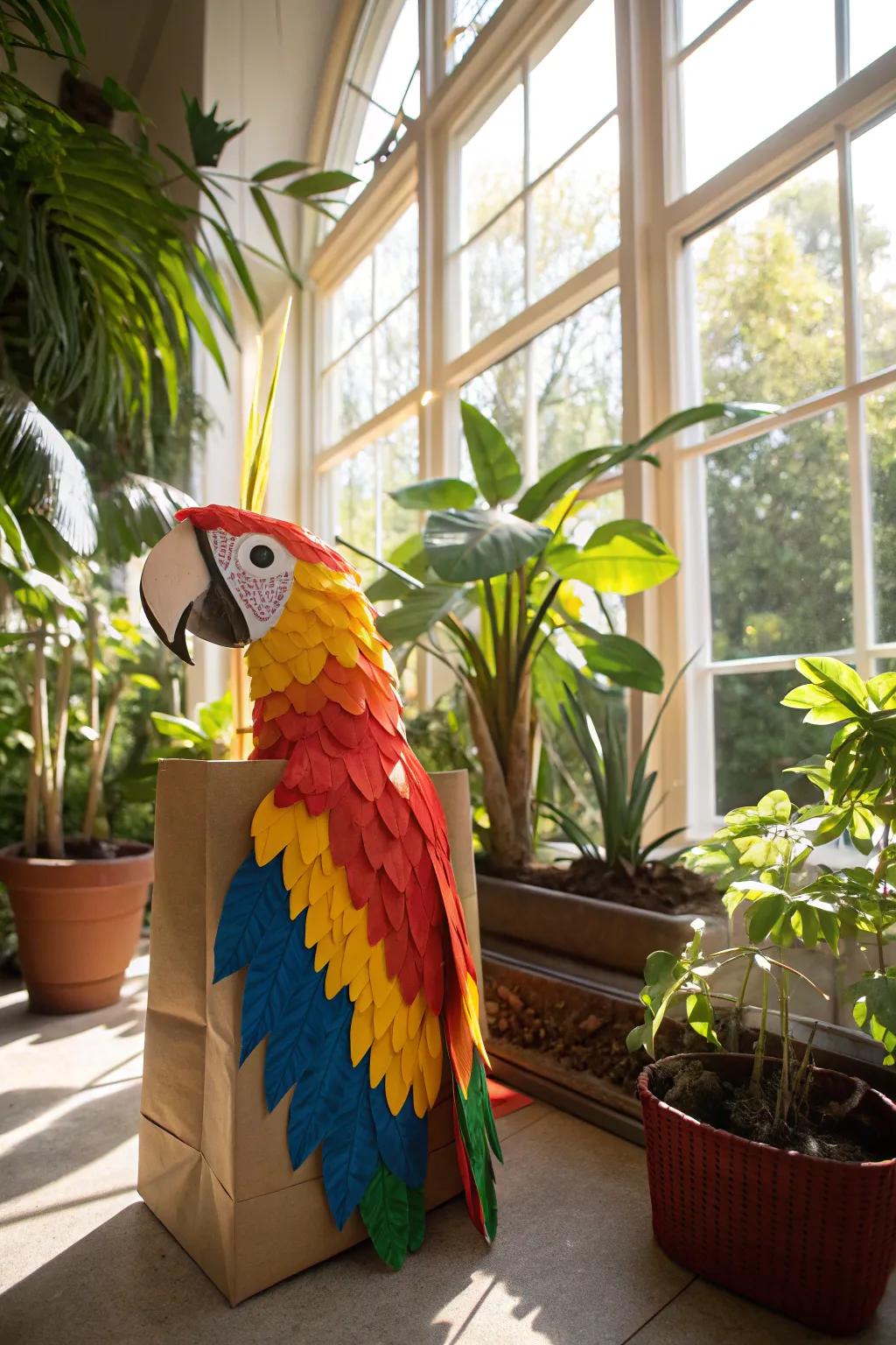 A colorful parrot puppet ready to squawk into your heart.