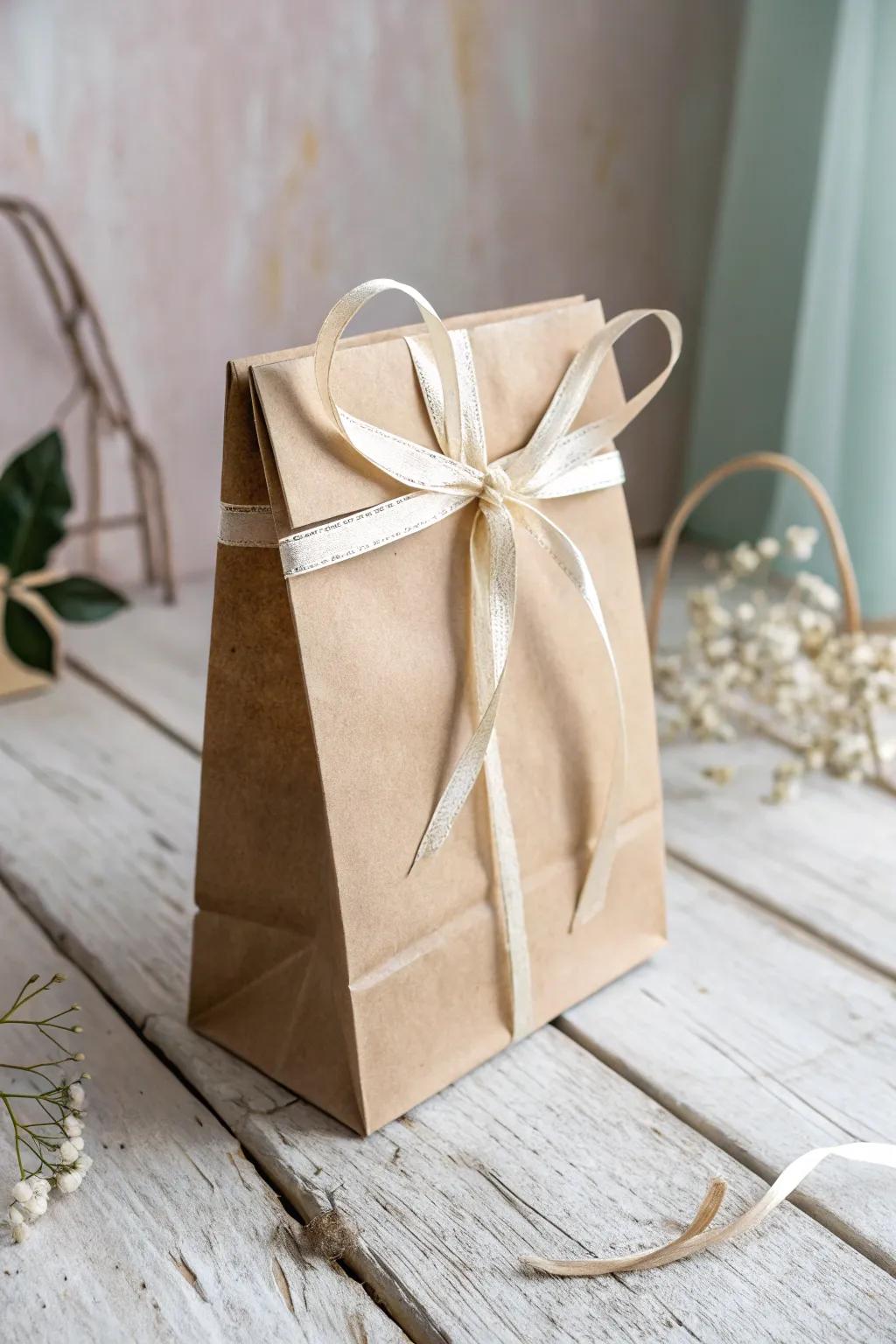Less is more: Transform a plain paper bag into a gift of minimalist elegance with just a simple ribbon.
