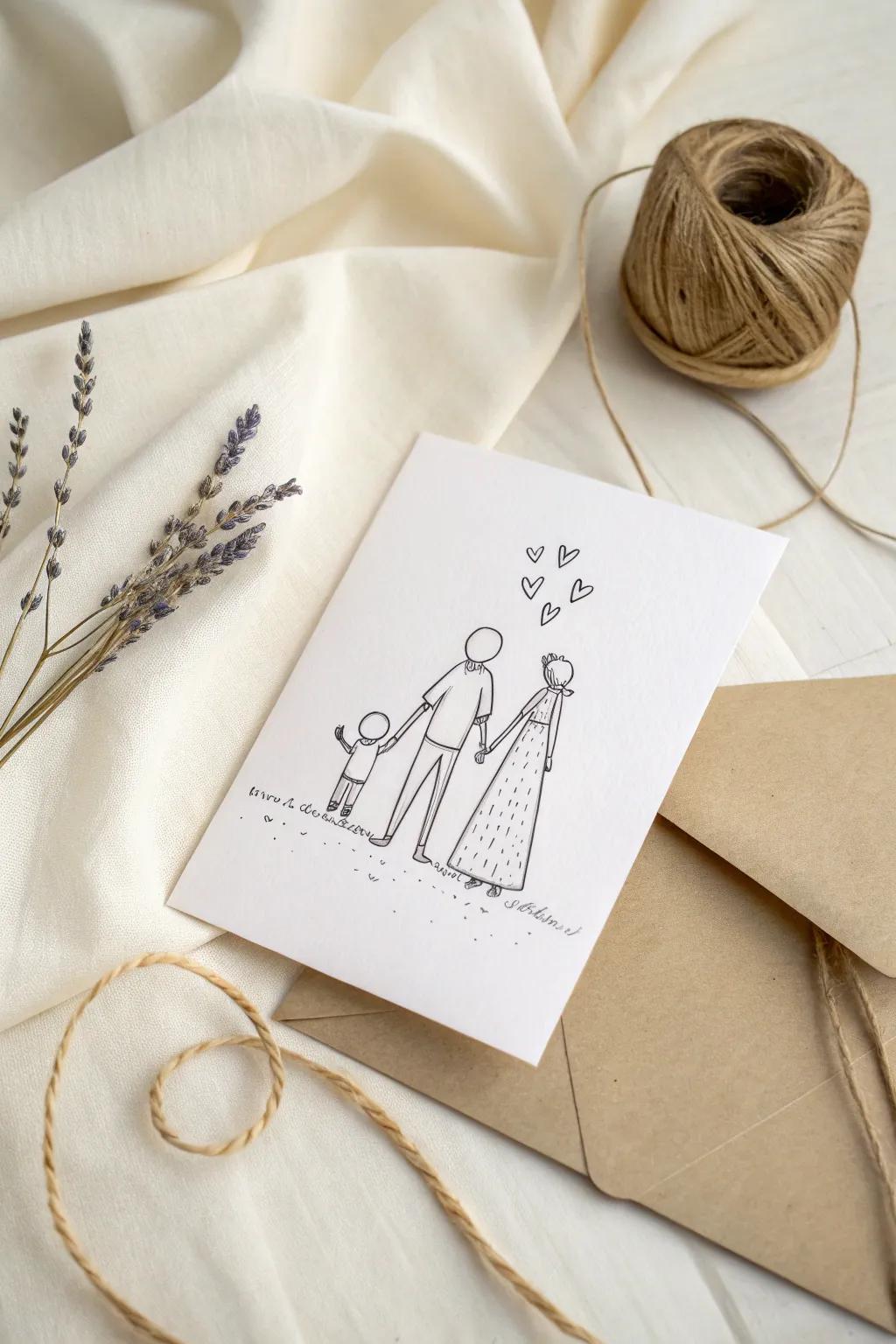 Celebrate the art of simplicity with a heartfelt family sketch card. Perfect for Parents' Day!