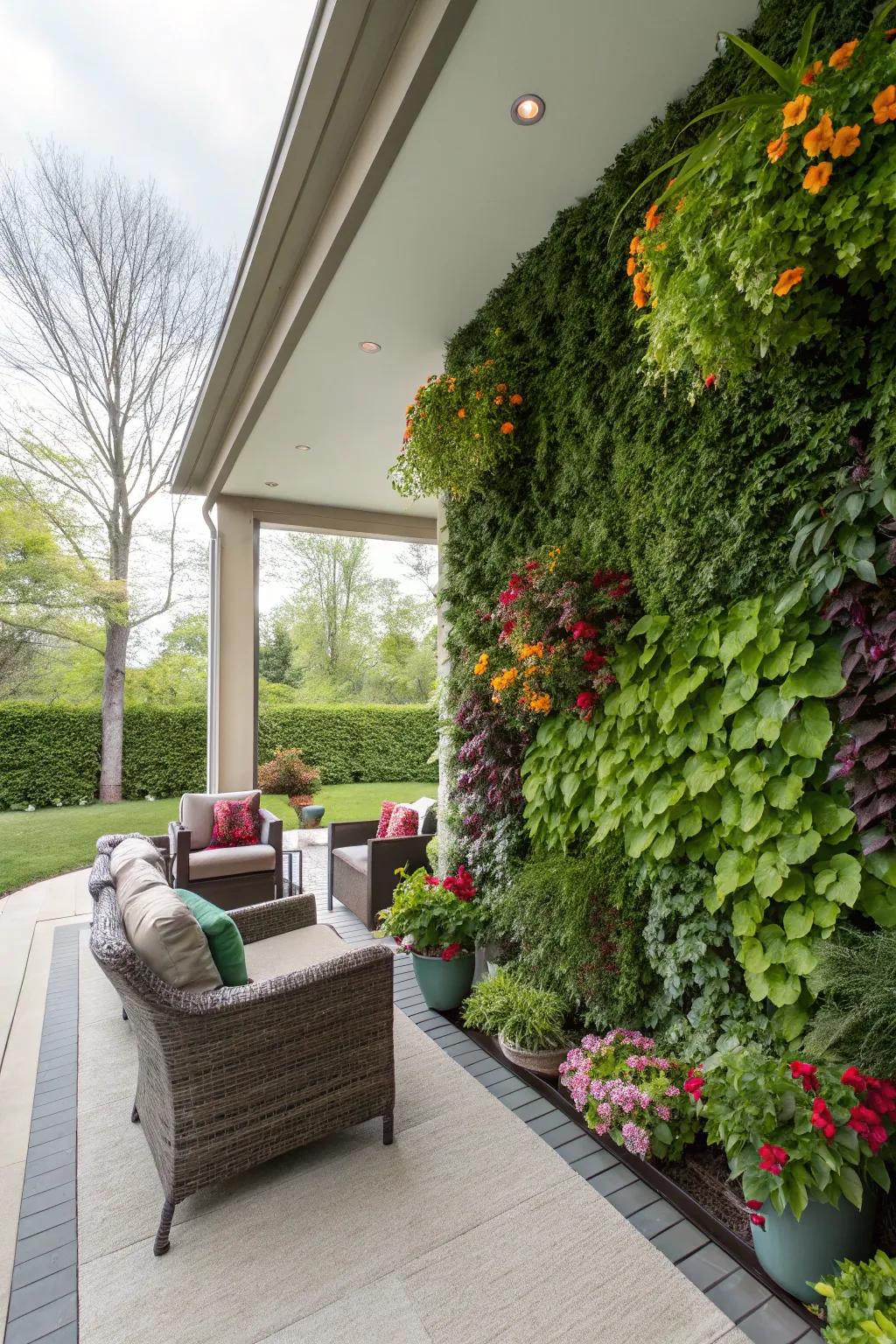 A living plant wall adds beauty and privacy to your patio.