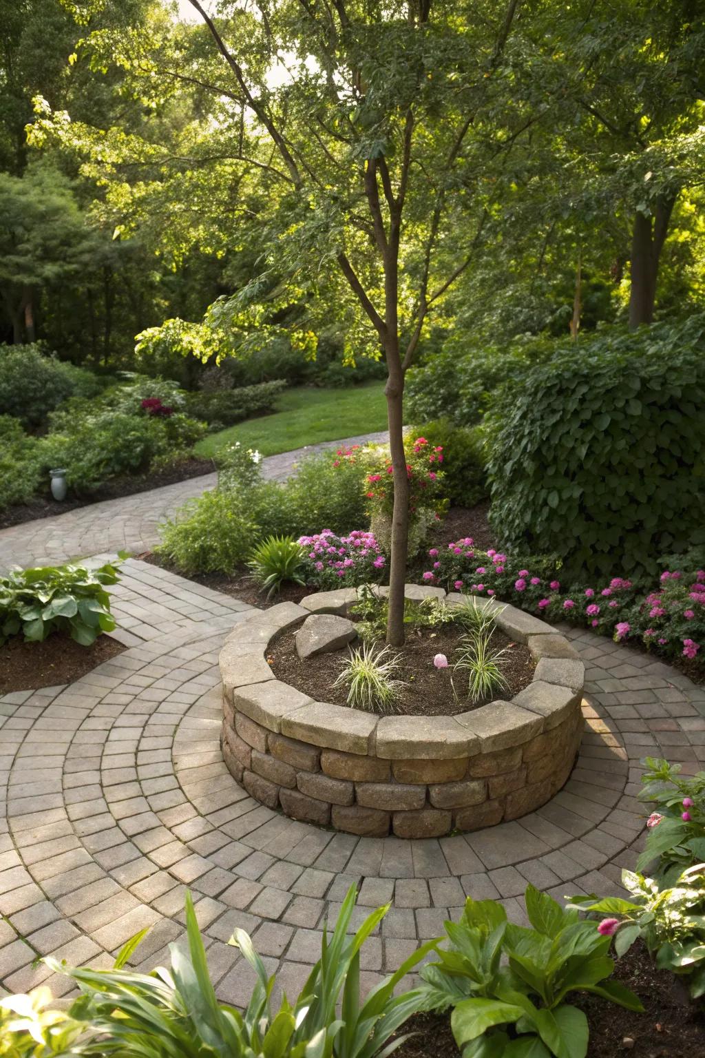 Circular paver planters make stunning focal points.