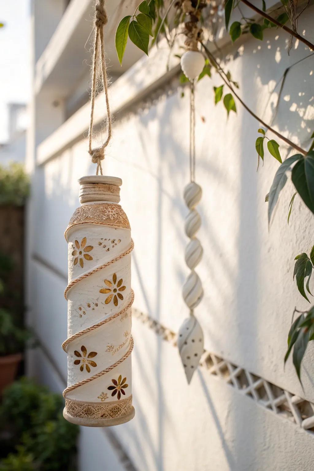 Transform plastic into art: Add a touch of boho elegance to your patio with DIY wind spirals.