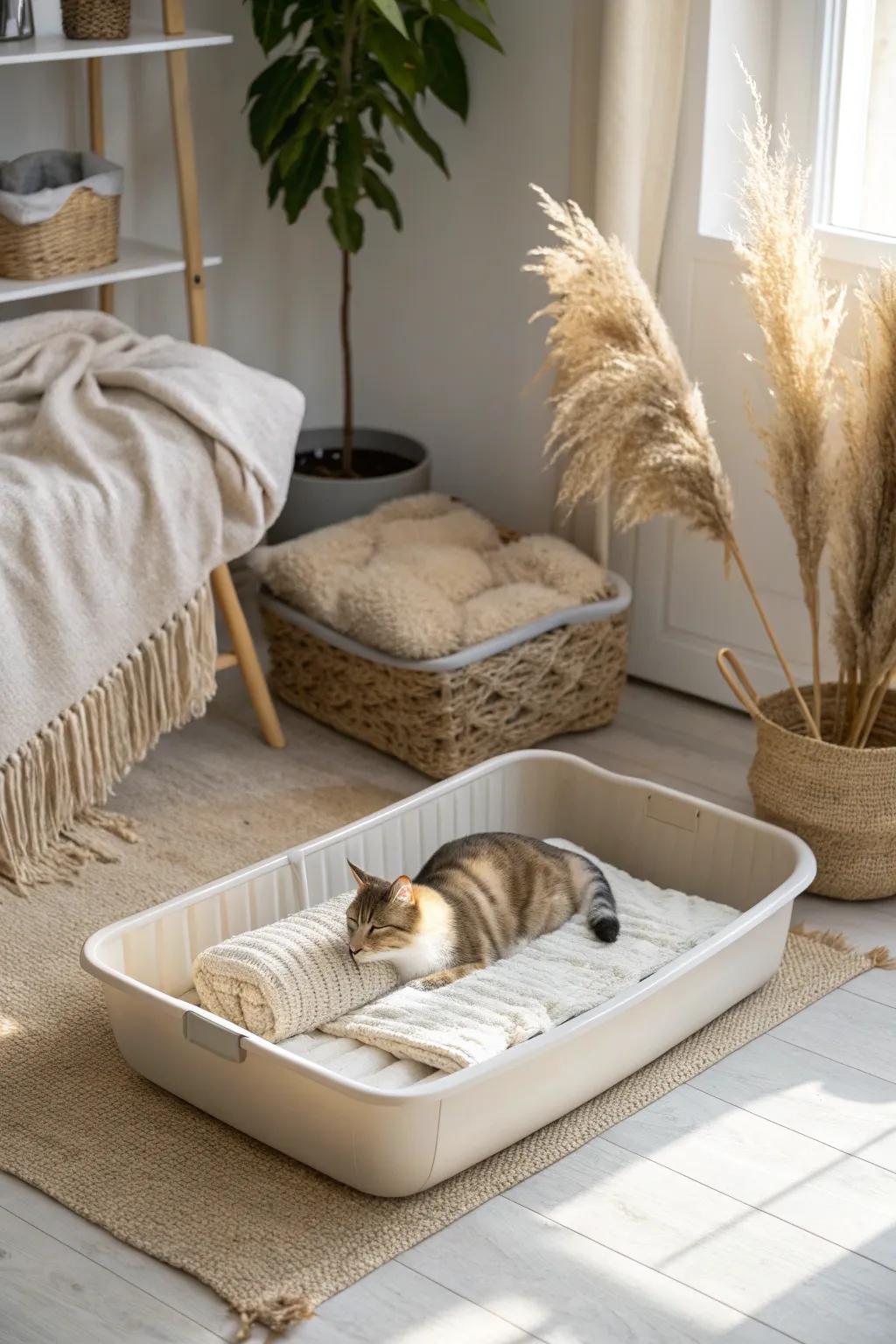 Whiskers' new favorite spot: a minimalist twist on pet comfort!