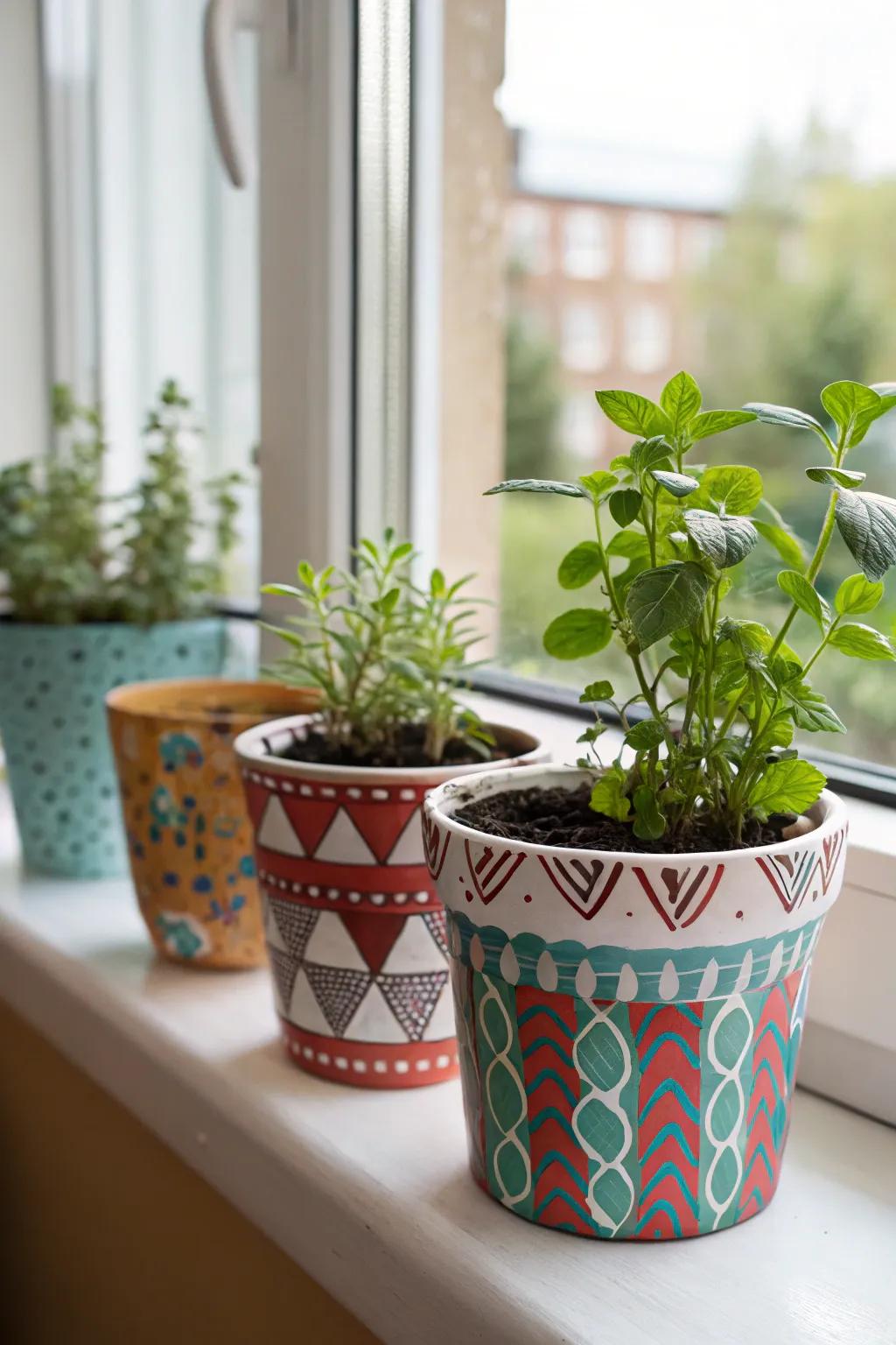 Add elegance to your plants with patterned polymer clay pottery.