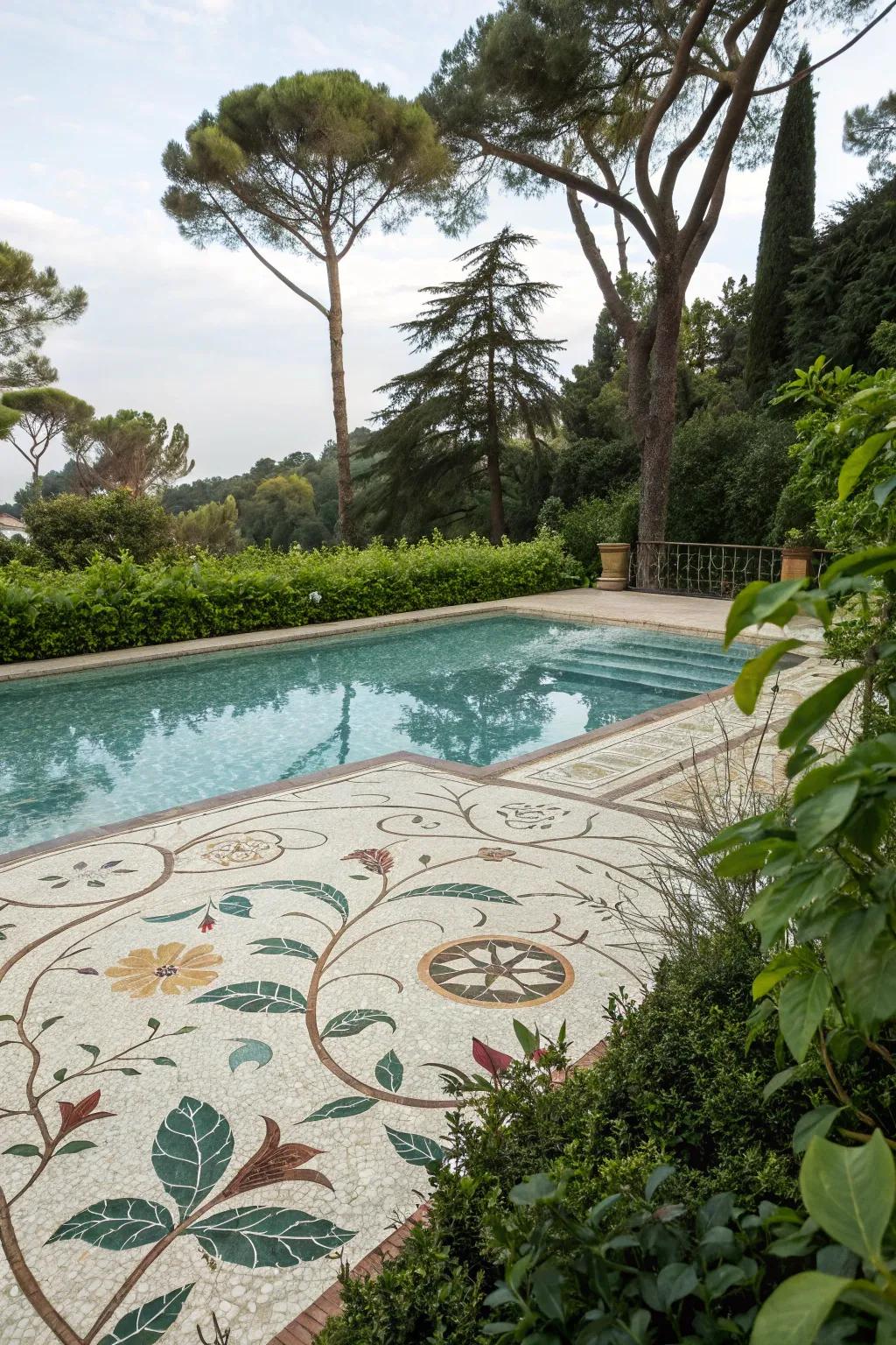 Create a serene oasis with nature-inspired mosaics.