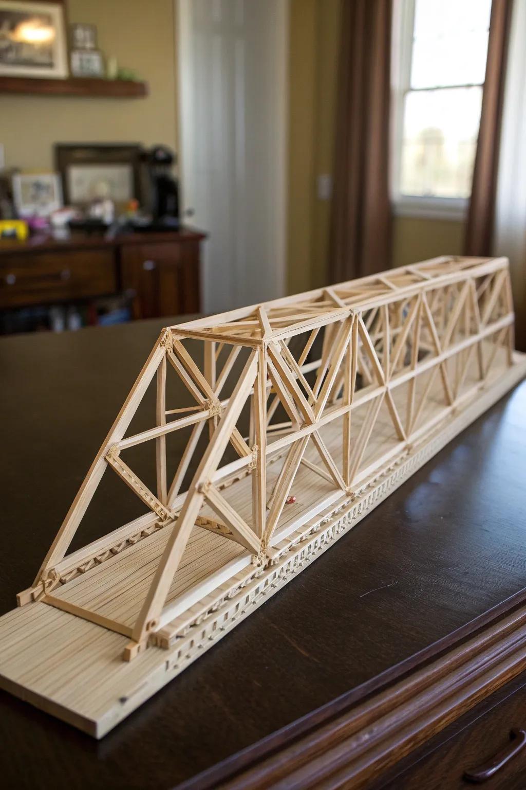 Mastering balance and strength: a handcrafted Warren truss popsicle stick bridge.