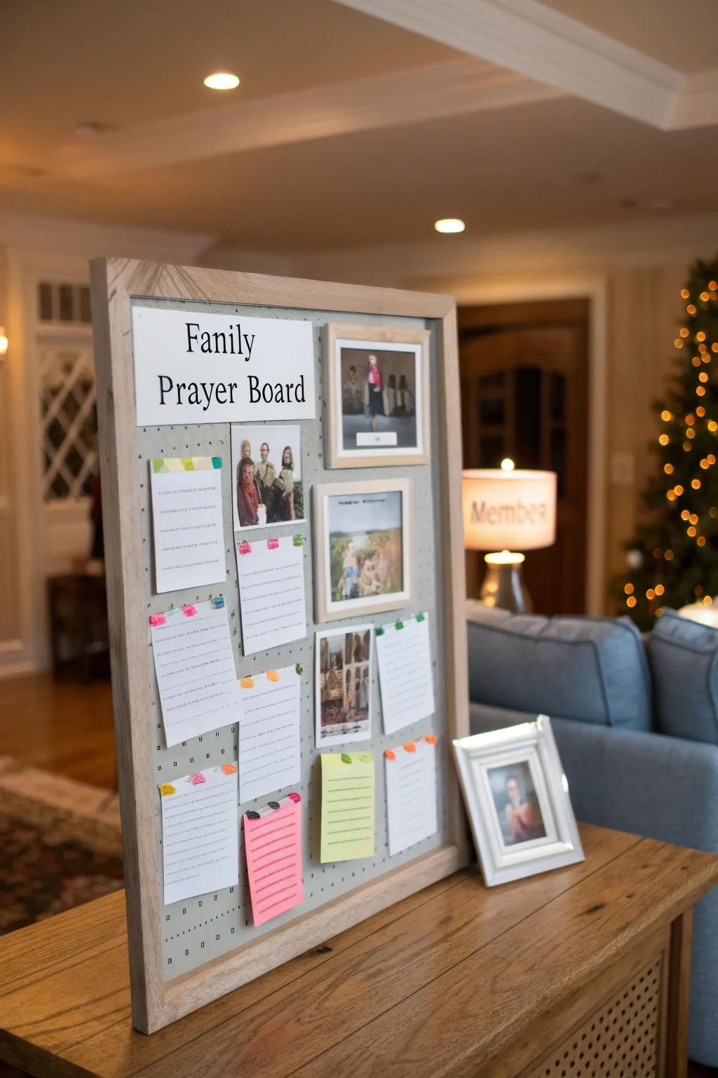 An interactive prayer board encourages family participation and connection.