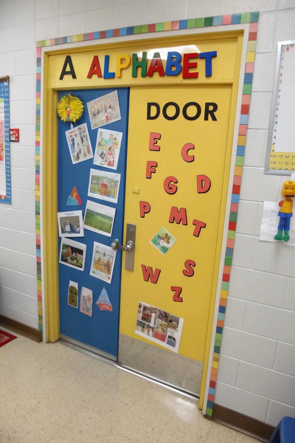 An alphabet-themed door encourages early literacy skills.