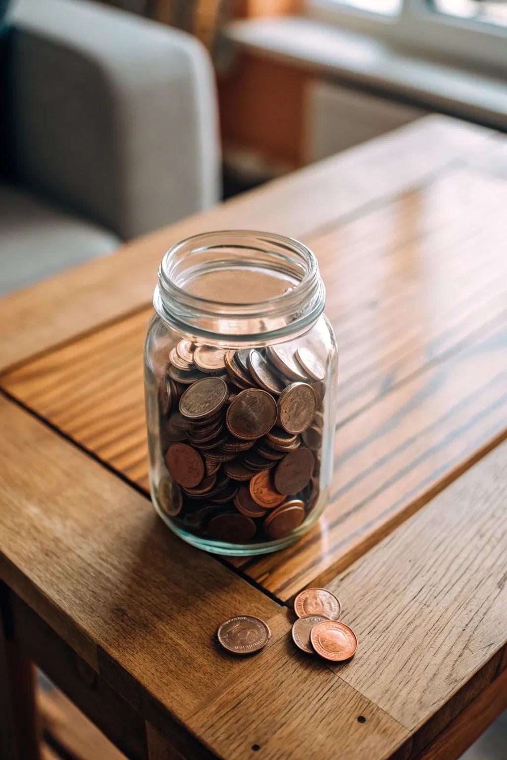 A glass jar filled with pressed pennies makes an elegant centerpiece.