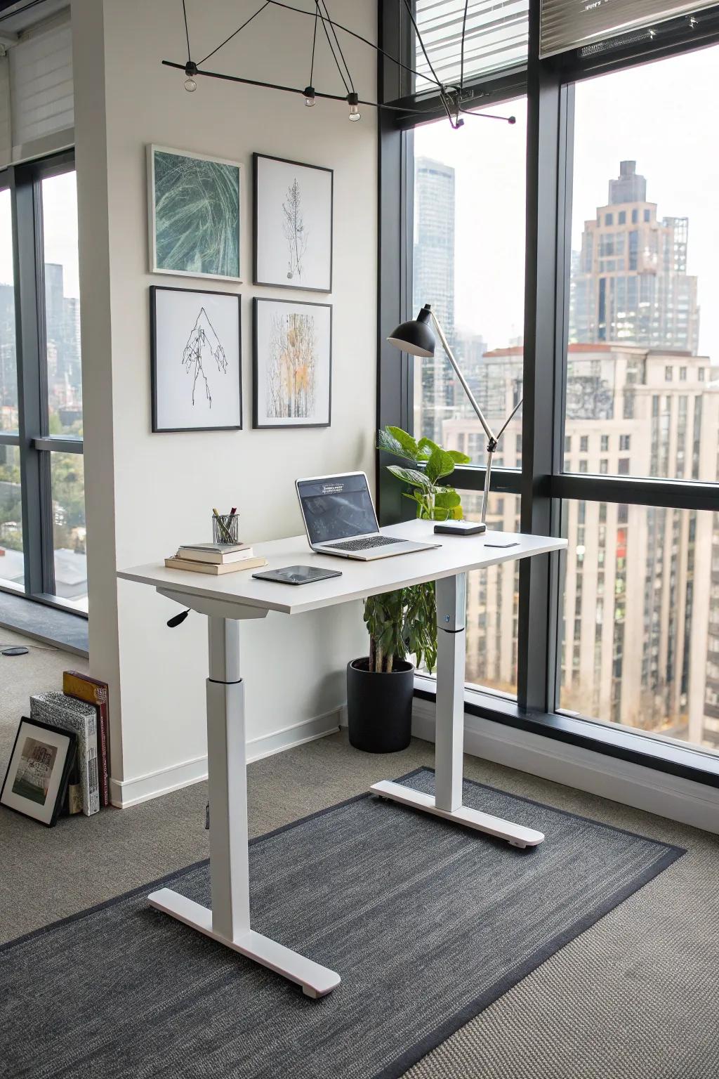 Incorporate a standing desk for a dynamic and healthy workspace.