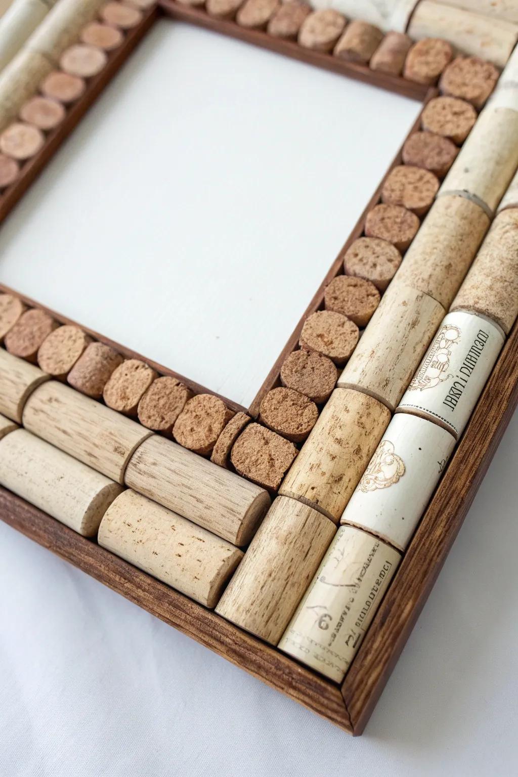 Transform memories with rustic charm: Wine cork picture frames for a cozy, elegant look.