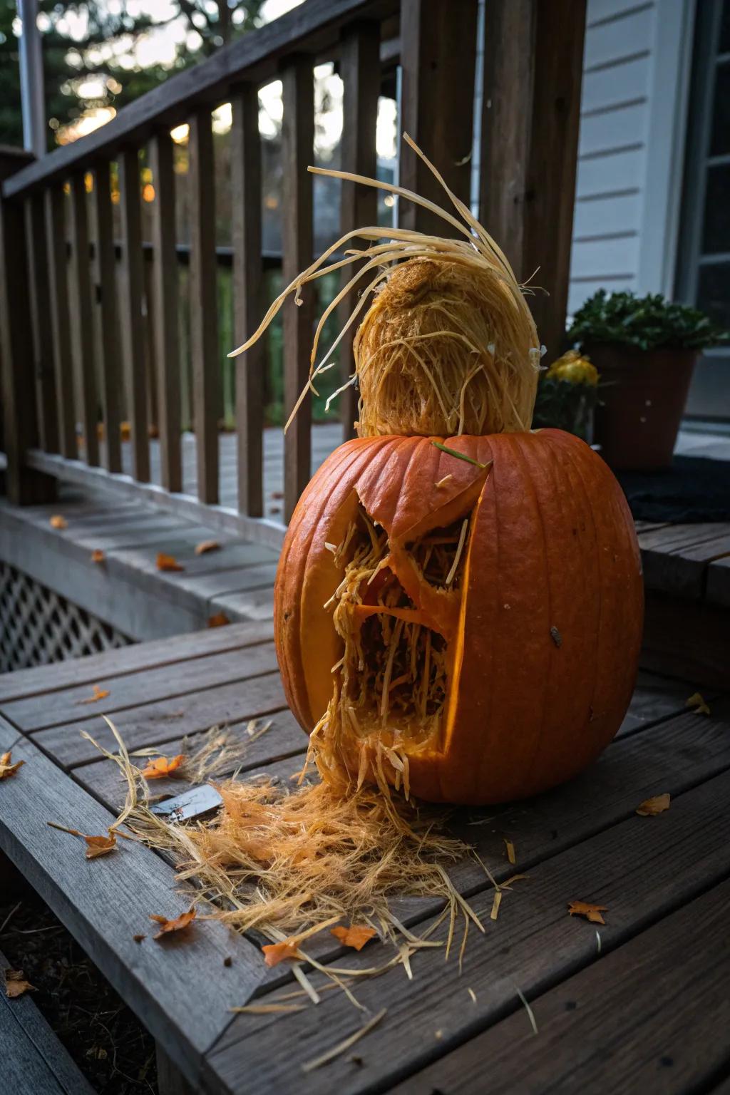 A toupée pumpkin brings humor and creativity to Halloween.