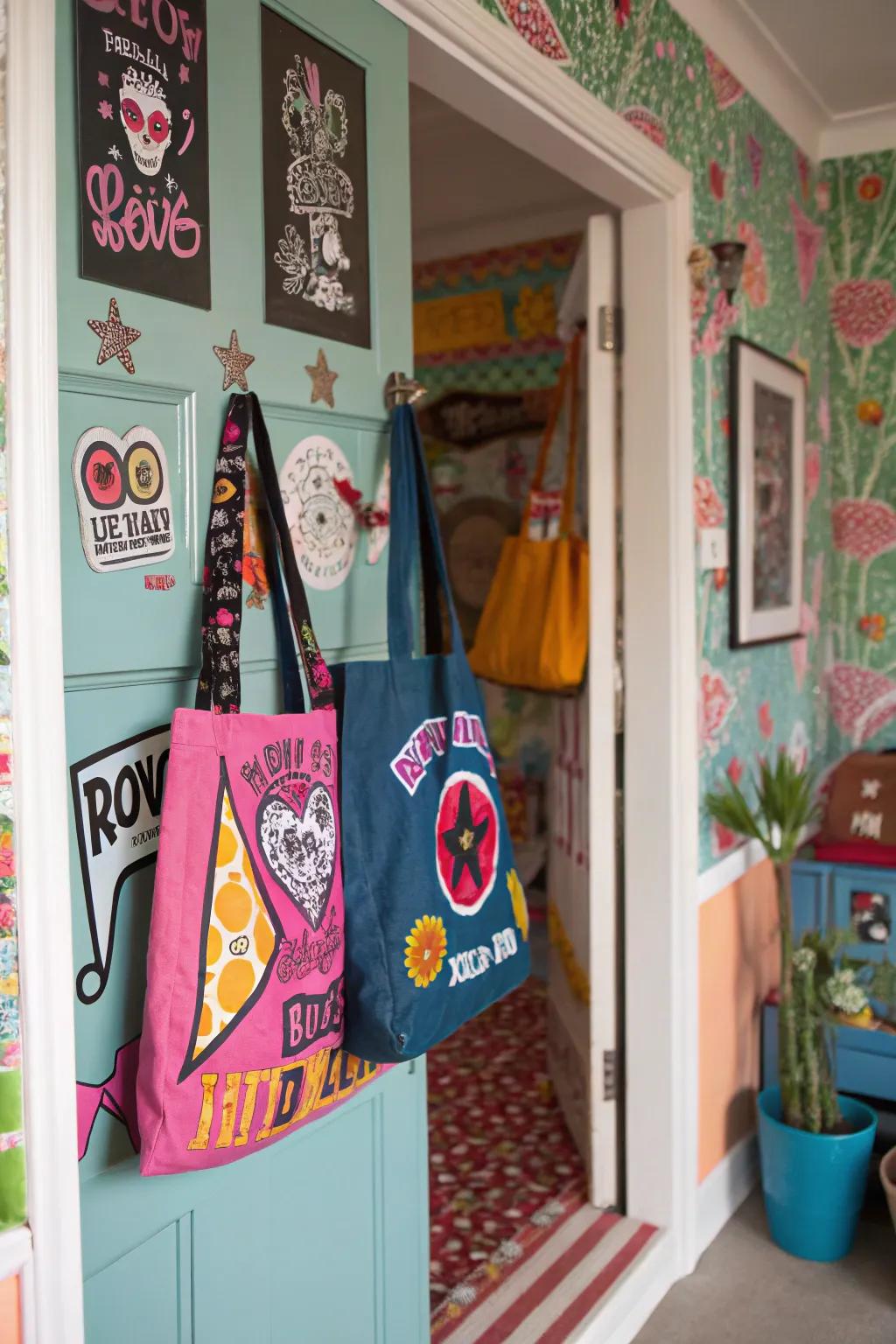 Customize your tote bags with patches for style on the go.