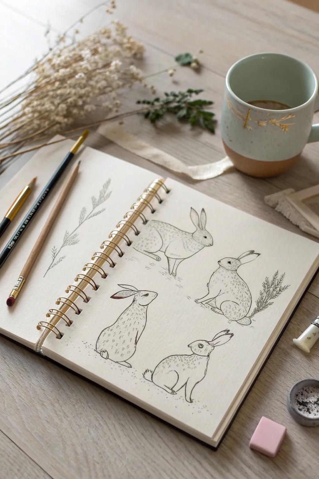 Capture your creative journey with step-by-step rabbit sketches. Embrace simplicity and craftsmanship.