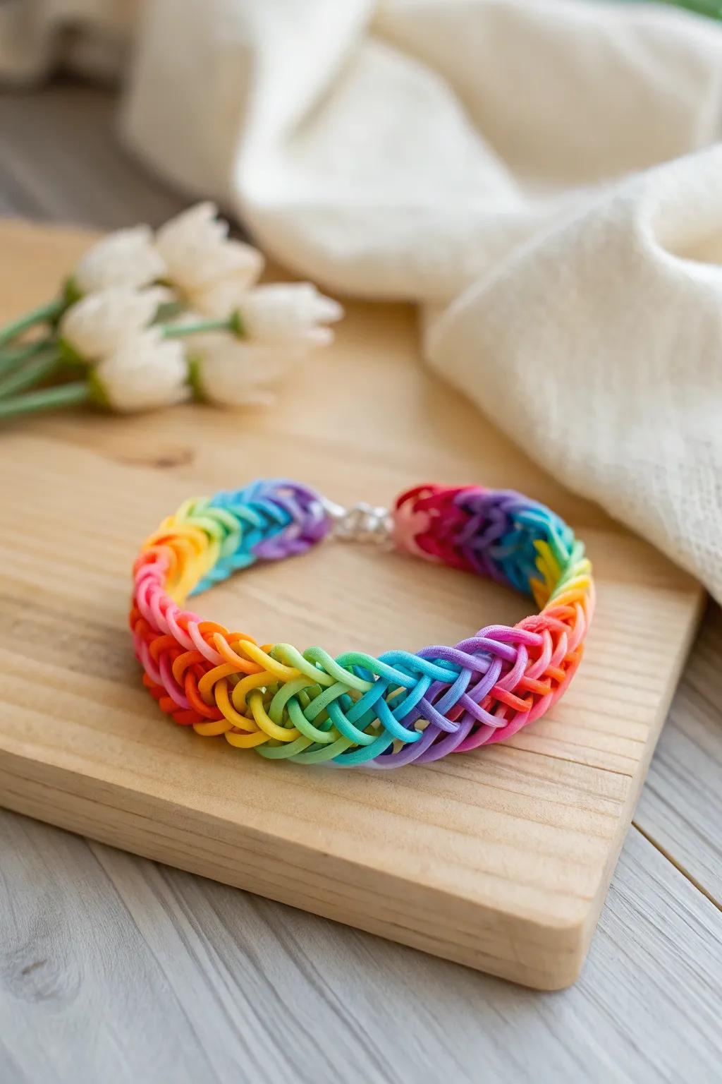 Embrace the joy of vibrant colors with this exquisite Rainbow Cascade bracelet, a perfect blend of simplicity and artistic flair.